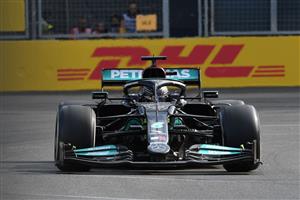 Mercedes' British driver Lewis Hamilton steers his car during the Formula One Azerbaijan Grand Prix at the Baku City Circuit in Baku on June 6, 2021. (Getty Images)