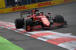 Ferrari's Monegasque driver Charles Leclerc steers his car during the Formula One Azerbaijan Grand Prix at the Baku City Circuit in Baku on June 6, 2021. (Getty Images)