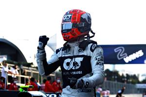 BAKU, AZERBAIJAN - JUNE 06: Third placed Pierre Gasly of France and Scuderia AlphaTauri celebrates in parc ferme during the F1 Grand Prix of Azerbaijan at Baku City Circuit on June 06, 2021 in Baku, Azerbaijan. (Getty Images)