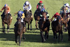 SYDNEY, AUSTRALIA - JUNE 05: Tim Clark (L) on Knight's Order wins race 7 the Winter Cup during Sydney Racing at Rosehill Gardens on June 05, 2021 in Sydney, Australia. (Getty)