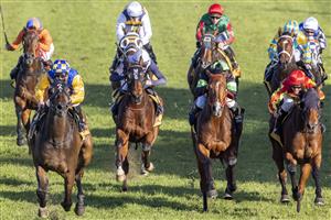 SYDNEY, AUSTRALIA - JUNE 05: Tim Clark (L) on Knight's Order wins race 7 the Winter Cup during Sydney Racing at Rosehill Gardens on June 05, 2021 in Sydney, Australia. (Getty)