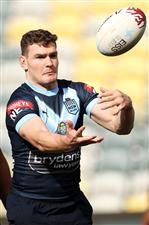 TOWNSVILLE, AUSTRALIA - JUNE 08: Liam Martin juggles a ball during a New South Wales Blues State of Origin training session at Queensland Country Bank Stadium on June 08, 2021 in Townsville, Australia. (Photo by Mark Kolbe/Getty Images)