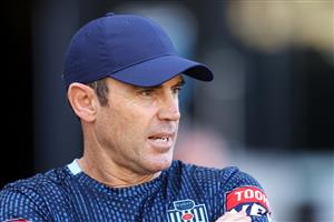 TOWNSVILLE, AUSTRALIA - JUNE 08: Blues coach Brad Fittler speaks to the media during a New South Wales Blues State of Origin training session at Queensland Country Bank Stadium on June 08, 2021 in Townsville, Australia. (Photo by Mark Kolbe/Getty Images)