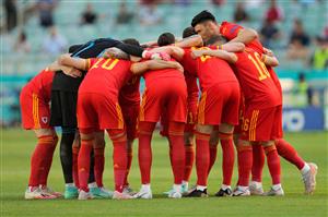 Wales' players gather in a huddle during the UEFA EURO 2020 Group A football match between Wales and Switzerland at the Olympic Stadium in Baku on June 12, 2021. (Getty Images)