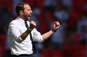 TOPSHOT - England's coach Gareth Southgate celebrates after the UEFA EURO 2020 Group D football match between England and Croatia at Wembley Stadium in London on June 13, 2021. (Getty Images)