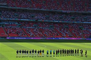 LONDON, ENGLAND - JUNE 13: A general view inside the stadium as both teams stand for the national anthems prior to the UEFA Euro 2020 Championship Group D match between England and Croatia at Wembley Stadium on June 13, 2021 in London, England. (Getty Images)