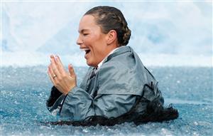 MELBOURNE, AUSTRALIA - JUNE 14: Abbey Holmes, current TV personality and former Adelaide Crows AFLW player, is seen during Big Freeze 7 at the Melbourne Cricket Ground on June 14, 2021 in Melbourne, Australia. (Photo by Michael Willson/AFL Photos via Getty Images)
