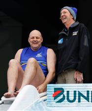MELBOURNE, AUSTRALIA - JUNE 14: Billy Brownless, current TV personality and former Geelong player and Neale Daniher are seen during Big Freeze 7 at the Melbourne Cricket Ground on June 14, 2021 in Melbourne, Australia. (Photo by Michael Willson/AFL Photos via Getty Images)