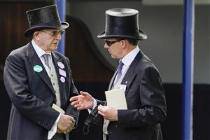 ASCOT, ENGLAND - JUNE 15: Michael Tabor (L) with Aidan O'Brien on day one of the Royal Ascot meeting at Ascot Racecourse on June 15, 2021 in Ascot, England. A total of twelve thousand racegoers made up of owners and the public are permitted to attend the meeting due to it being an Events Research Programme (ERP) set up by the Government due to the Coronavirus pandemic. (Photo by Alan Crowhurst/Getty Images)