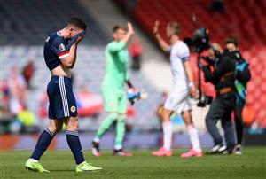 GLASGOW, SCOTLAND - JUNE 14: Andrew Robertson of Scotland looks dejected following defeat in the UEFA Euro 2020 Championship Group D match between Scotland v Czech Republic at Hampden Park on June 14, 2021 in Glasgow, Scotland. (Getty Images)