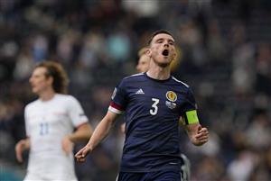GLASGOW, SCOTLAND - JUNE 14: Andrew Robertson of Scotland reacts after missing a chance during the UEFA Euro 2020 Championship Group D match between Scotland v Czech Republic at Hampden Park on June 14, 2021 in Glasgow, Scotland. (Getty Images)