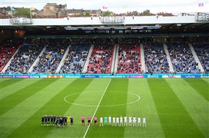 GLASGOW, SCOTLAND - JUNE 14: A general view inside the stadium as both teams stand for the national anthem prior to the UEFA Euro 2020 Championship Group D match between Scotland v Czech Republic at Hampden Park on June 14, 2021 in Glasgow, Scotland. (Getty Images)