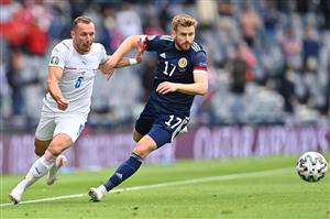 Czech Republic's defender Vladimir Coufal (L) views with Scotland's midfielder Stuart Armstrong (R) during the UEFA EURO 2020 Group D football match between Scotland and Czech Republic at Hampden Park in Glasgow on June 14, 2021. (Getty Images)