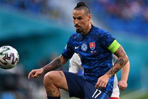 Slovakia's midfielder Marek Hamsik controls the ball during the UEFA EURO 2020 Group E football match between Poland and Slovakia at the Saint Petersburg Stadium in Saint Petersburg on June 14, 2021. (Getty Images)