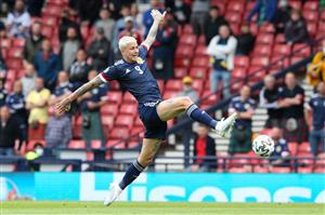GLASGOW, SCOTLAND - JUNE 14: Lyndon Dykes of Scotland stretches for the ball during the UEFA Euro 2020 Championship Group D match between Scotland v Czech Republic at Hampden Park on June 14, 2021 in Glasgow, Scotland. (Getty Images)
