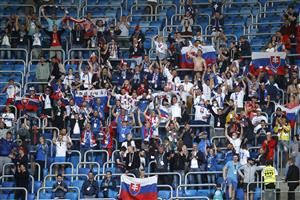 SAINT PETERSBURG, RUSSIA - JUNE 14: Slovakia fans celebrate after victory in the UEFA Euro 2020 Championship Group E match between Poland and Slovakia at the Saint Petersburg Stadium on June 14, 2021 in Saint Petersburg, Russia. (Getty Images)