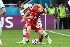 Portugal's defender Ruben Dias (L) vies with Hungary's forward Roland Sallai during the UEFA EURO 2020 Group F football match between Hungary and Portugal at the Puskas Arena in Budapest on June 15, 2021. (Getty Images)