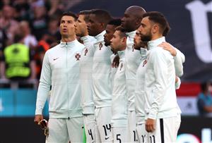 BUDAPEST, HUNGARY - JUNE 15: Players of Portugal stand for the national anthem prior to the UEFA Euro 2020 Championship Group F match between Hungary and Portugal at Puskas Arena on June 15, 2021 in Budapest, Hungary. (Getty Images)