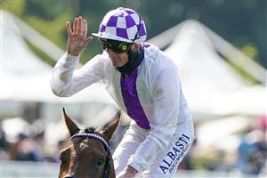 ASCOT, ENGLAND - JUNE 15: Kevin Manning celebrates after riding Poetic Flare to win the St James Palace Stakes at Ascot Racecourse on June 15, 2021 in Ascot, England. (Getty)