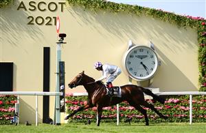 ASCOT, ENGLAND - JUNE 15: Kevin Manning celebrates on board Poetic Flare after winning the St James Palace Stakes at Ascot Racecourse on June 15, 2021 in Ascot, England. (Getty)
