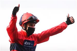 ASCOT, ENGLAND - JUNE 16: Charles Bishop celebrates on board Chipotle after winning the Windsor Castle Stakes on Day Two of the Royal Ascot Meeting at Ascot Racecourse on June 16, 2021 in Ascot, England. A total of twelve thousand racegoers made up of Owners and the Public are permitted to attend the meeting due to it being an Events Research Programme (ERP) set up by the government due to the Coronavirus Pandemic. (Photo by Harry Trump/Getty Images)