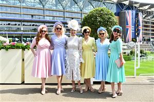 ASCOT, ENGLAND - JUNE 15: The Tootsie Rollers pose during Royal Ascot 2021 at Ascot Racecourse on June 15, 2021 in Ascot, England. (Photo by Kirstin Sinclair/Getty Images for Royal Ascot)