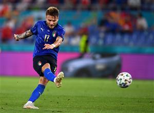 ROME, ITALY - JUNE 16: Ciro Immobile of Italy scores their side's third goal during the UEFA Euro 2020 Championship Group A match between Italy and Switzerland at Olimpico Stadium on June 16, 2021 in Rome, Italy. (Getty Images)