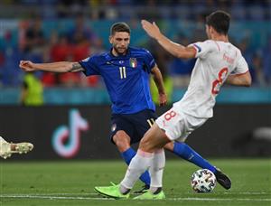 ROME, ITALY - JUNE 16: Domenico Berardi of Italy is challenged by Remo Freuler of Switzerland during the UEFA Euro 2020 Championship Group A match between Italy and Switzerland at Olimpico Stadium on June 16, 2021 in Rome, Italy. (Getty Images)
