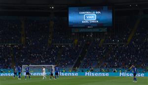 ROME, ITALY - JUNE 16: The LED screen displays information that VAR are checking a goal scored by Giorgio Chiellini (Not pictured) during the UEFA Euro 2020 Championship Group A match between Italy and Switzerland at Olimpico Stadium on June 16, 2021 in Rome, Italy. (Getty Images)