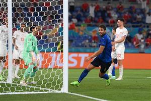 ROME, ITALY - JUNE 16: Manuel Locatelli of Italy celebrates after scoring their side's first goal during the UEFA Euro 2020 Championship Group A match between Italy and Switzerland at Olimpico Stadium on June 16, 2021 in Rome, Italy. (Getty Images)