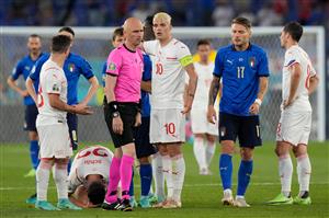 Switzerland's midfielder Granit Xhaka (C) reacts during the UEFA EURO 2020 Group A football match between Italy and Switzerland at the Olympic Stadium in Rome on June 16, 2021. (Getty Images)