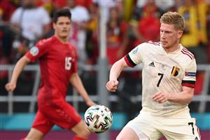 Belgium's midfielder Kevin De Bruyne controls the ball during the UEFA EURO 2020 Group B football match between Denmark and Belgium at the Parken Stadium in Copenhagen on June 17, 2021. (Getty Images)