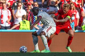 Belgium's forward Romelu Lukaku (L) fights for the ball with Denmark's defender Simon Kjaer during the UEFA EURO 2020 Group B football match between Denmark and Belgium at the Parken Stadium in Copenhagen on June 17, 2021. (Getty Images)