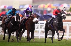 ASCOT, ENGLAND - JUNE 18: Clifford Lee on board Significantly (R) on their way to winning the Palace Of Holyroodhouse Stakes on Day Four of the Royal Ascot Meeting at Ascot Racecourse on June 18, 2021 in Ascot, England. A total of twelve thousand racegoers made up of Owners and the Public are permitted to attend the meeting due to it being an Events Research Programme (ERP) set up by the government due to the Coronavirus Pandemic. (Photo by Harry Trump/Getty Images)