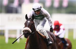 ASCOT, ENGLAND - JUNE 18: David Probert on board Sandrine on their way to winning the Albany Stakes on Day Four of the Royal Ascot Meeting at Ascot Racecourse on June 18, 2021 in Ascot, England. A total of twelve thousand racegoers made up of Owners and the Public are permitted to attend the meeting due to it being an Events Research Programme (ERP) set up by the government due to the Coronavirus Pandemic. (Photo by Harry Trump/Getty Images)