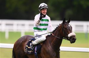 ASCOT, ENGLAND - JUNE 18: David Probert celebrates on board Sandrine after winning the Albany Stakes on Day Four of the Royal Ascot Meeting at Ascot Racecourse on June 18, 2021 in Ascot, England. A total of twelve thousand racegoers made up of Owners and the Public are permitted to attend the meeting due to it being an Events Research Programme (ERP) set up by the government due to the Coronavirus Pandemic. (Photo by Harry Trump/Getty Images)