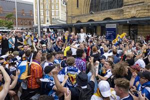 LONDON, ENGLAND - JUNE 17: Scotland fans chanting outside King's Cross Station on June 17, 2021 in London, England. Officials in Scotland and London, where the match will be hosted at Wembley Stadium, have discouraged Scottish fans without tickets to the game of coming south, due to concerns about the spread of Covid-19. (Getty Images)