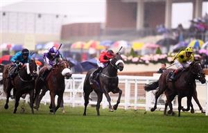 ASCOT, ENGLAND - JUNE 18: Clifford Lee on board Significantly (C) on their way to winning the Palace Of Holyroodhouse Stakes on Day Four of the Royal Ascot Meeting at Ascot Racecourse on June 18, 2021 in Ascot, England. A total of twelve thousand racegoers made up of Owners and the Public are permitted to attend the meeting due to it being an Events Research Programme (ERP) set up by the government due to the Coronavirus Pandemic. (Photo by Harry Trump/Getty Images)