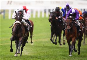 ASCOT, ENGLAND - JUNE 18: David Probert on board Sandrine on their way to winning the Albany Stakes on Day Four of the Royal Ascot Meeting at Ascot Racecourse on June 18, 2021 in Ascot, England. A total of twelve thousand racegoers made up of Owners and the Public are permitted to attend the meeting due to it being an Events Research Programme (ERP) set up by the government due to the Coronavirus Pandemic. (Photo by Harry Trump/Getty Images)