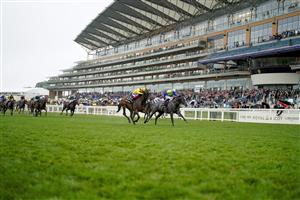 ASCOT, ENGLAND - JUNE 18: Frankie Dettori riding Campanelle (L, yellow) win The Commonwealth Cup in the stewards room after finishing second in the race to Oisin Murphy riding Dragon Symbol (R, blue/yellow) on Day Four of the Royal Ascot Meeting at Ascot Racecourse on June 18, 2021 in Ascot, England. A total of twelve thousand racegoers made up of owners and the public are permitted to attend the meeting due to it being an Events Research Programme (ERP) set up by the Government due to the Coronavirus pandemic. (Photo by Alan Crowhurst/Getty Images)