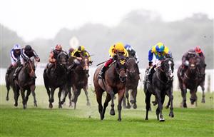 ASCOT, ENGLAND - JUNE 18: Oisin Murphy on board Dragon Symbol (R) on their way to winning the Commonwealth Cup which is later overturned on a stewards enquiry and awarded to Frankie Dettori on board Campanelle (L) on Day Four of the Royal Ascot Meeting at Ascot Racecourse on June 18, 2021 in Ascot, England. A total of twelve thousand racegoers made up of Owners and the Public are permitted to attend the meeting due to it being an Events Research Programme (ERP) set up by the government due to the Coronavirus Pandemic. (Photo by Harry Trump/Getty Images)