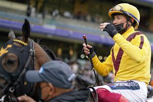 ASCOT, ENGLAND - JUNE 18: Frankie Dettori riding Campanelle win The Commonwealth Cup in the stewards room after finishing second in the race to Oisin Murphy riding Dragon Symbol on Day Four of the Royal Ascot Meeting at Ascot Racecourse on June 18, 2021 in Ascot, England. A total of twelve thousand racegoers made up of owners and the public are permitted to attend the meeting due to it being an Events Research Programme (ERP) set up by the Government due to the Coronavirus pandemic. (Photo by Alan Crowhurst/Getty Images)