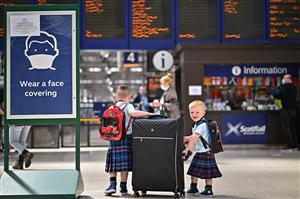 GLASGOW, SCOTLAND - JUNE 17: Scotland football supporters gather at Central Station before boarding trains to London on June 17, 2021 in Glasgow, Scotland. Officials in Scotland and London, where the match will be hosted at Wembley Stadium, have discouraged Scottish fans without tickets to the event of coming south, due to concerns about the spread of Covid-19. (Getty Images)