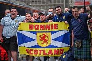 GLASGOW, SCOTLAND - JUNE 17: Scotland football supporters gather at Central Station before boarding trains to London on June 17, 2021 in Glasgow, Scotland. Officials in Scotland and London, where the match will be hosted at Wembley Stadium, have discouraged Scottish fans without tickets to the event of coming south, due to concerns about the spread of Covid-19. (Getty Images)
