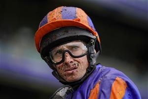 ASCOT, ENGLAND - JUNE 18: A muddy Ryan Moore returns after the first race of the day on Day Four of the Royal Ascot Meeting at Ascot Racecourse on June 18, 2021 in Ascot, England. A total of twelve thousand racegoers made up of owners and the public are permitted to attend the meeting due to it being an Events Research Programme (ERP) set up by the Government due to the Coronavirus pandemic. (Photo by Alan Crowhurst/Getty Images)