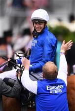 ASCOT, ENGLAND - JUNE 19: James Doyle celebrates on board Creative Force with the groom after winning the Jersey Stakes on Day Five of the Royal Ascot Meeting at Ascot Racecourse on June 19, 2021 in Ascot, England. A total of twelve thousand racegoers made up of Owners and the Public are permitted to attend the meeting due to it being an Events Research Programme (ERP) set up by the government due to the Coronavirus Pandemic. (Photo by Harry Trump/Getty Images) (Photo by Harry Trump/Getty Images)