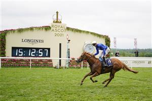 ASCOT, ENGLAND - JUNE 19: James Doyle riding Creative Force win The Jersey Stakes on Day Five of the Royal Ascot Meeting at Ascot Racecourse on June 19, 2021 in Ascot, England. A total of twelve thousand racegoers made up of owners and the public are permitted to attend the meeting due to it being an Events Research Programme (ERP) set up by the Government due to the Coronavirus pandemic. (Photo by Alan Crowhurst/Getty Images)