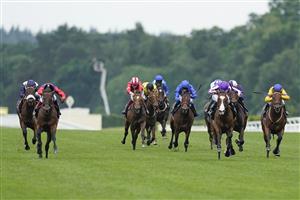 ASCOT, ENGLAND - JUNE 19: Ryan Moore riding Point Lonsdale (3R, purple cap) win The Chesham Stakes on Day Five of the Royal Ascot Meeting at Ascot Racecourse on June 19, 2021 in Ascot, England. A total of twelve thousand racegoers made up of owners and the public are permitted to attend the meeting due to it being an Events Research Programme (ERP) set up by the Government due to the Coronavirus pandemic. (Photo by Alan Crowhurst/Getty Images)
