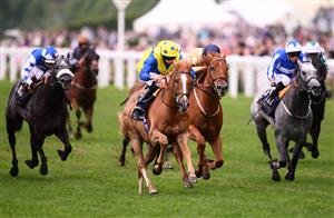 ASCOT, ENGLAND - JUNE 19: Ryan Moore on board Dream Of Dreams on their way to winning the Diamond Jubilee Stakes on Day Five of the Royal Ascot Meeting at Ascot Racecourse on June 19, 2021 in Ascot, England. A total of twelve thousand racegoers made up of Owners and the Public are permitted to attend the meeting due to it being an Events Research Programme (ERP) set up by the government due to the Coronavirus Pandemic. (Photo by Harry Trump/Getty Images) (Photo by Harry Trump/Getty Images)