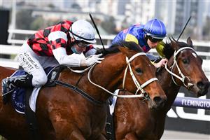 MELBOURNE, AUSTRALIA - JUNE 19: Craig Newitt riding Celestial Fury winning Race 1, the Rod Johnson Handicap during Melbourne Racing at Flemington Racecourse on June 19, 2021 in Melbourne, Australia. (Photo by Vince Caligiuri/Getty Images)